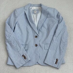J Crew 100% Cotton Seersucker Blazer Blue Size 4
